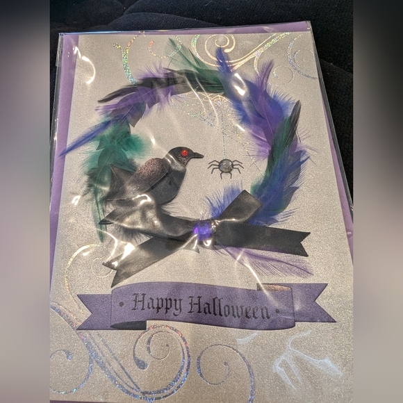 PAPYRUS Halloween Spooky feather & gem Wreath cards, includes 2 cards - Picture 6 of 9